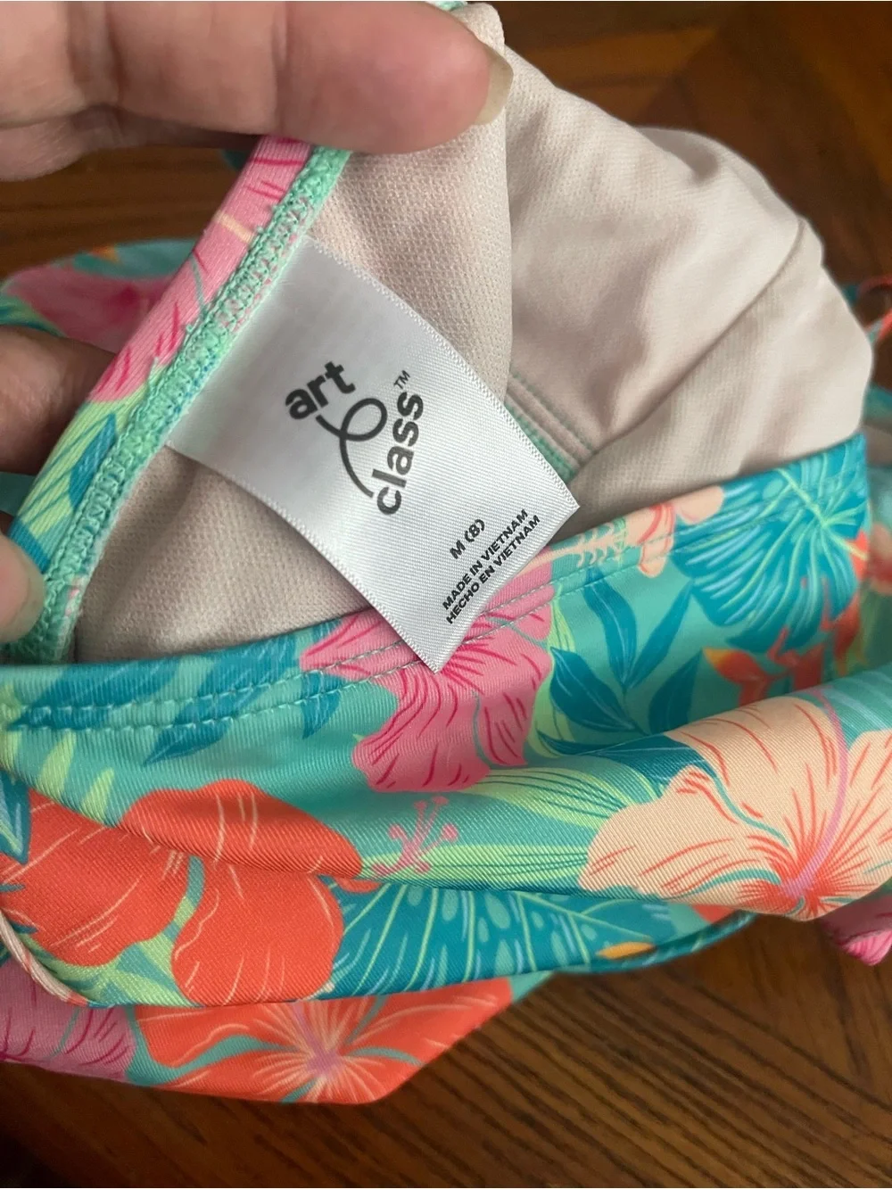 art class Teal One-Piece with Coral and Pink Hibiscus